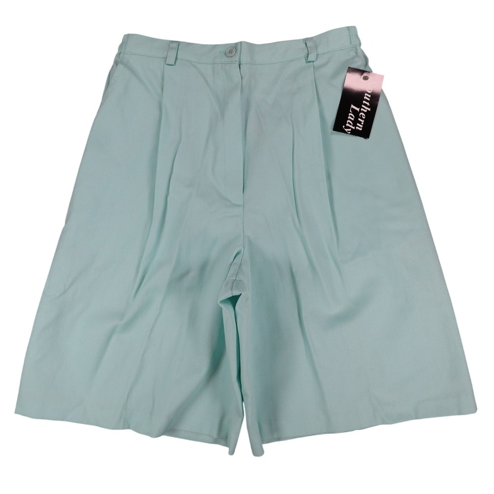 Southern Lady Pleated Shorts Womens Size 10 Aqua Twill High Waist Elastic Back